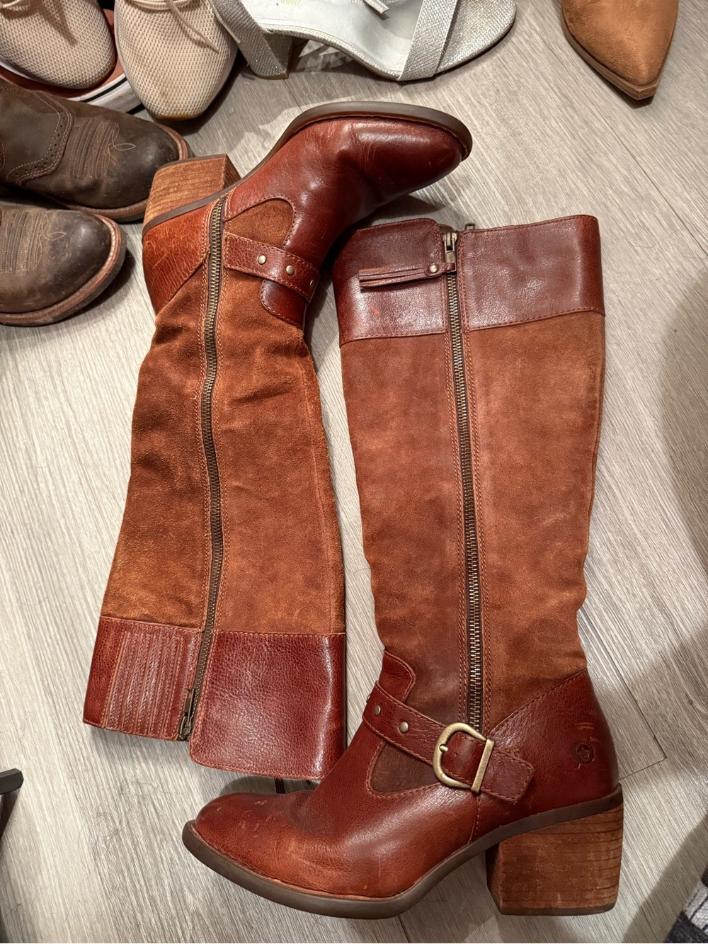 Born Chestnut Two-Tone Suede & Leather Over-the-Knee Boots